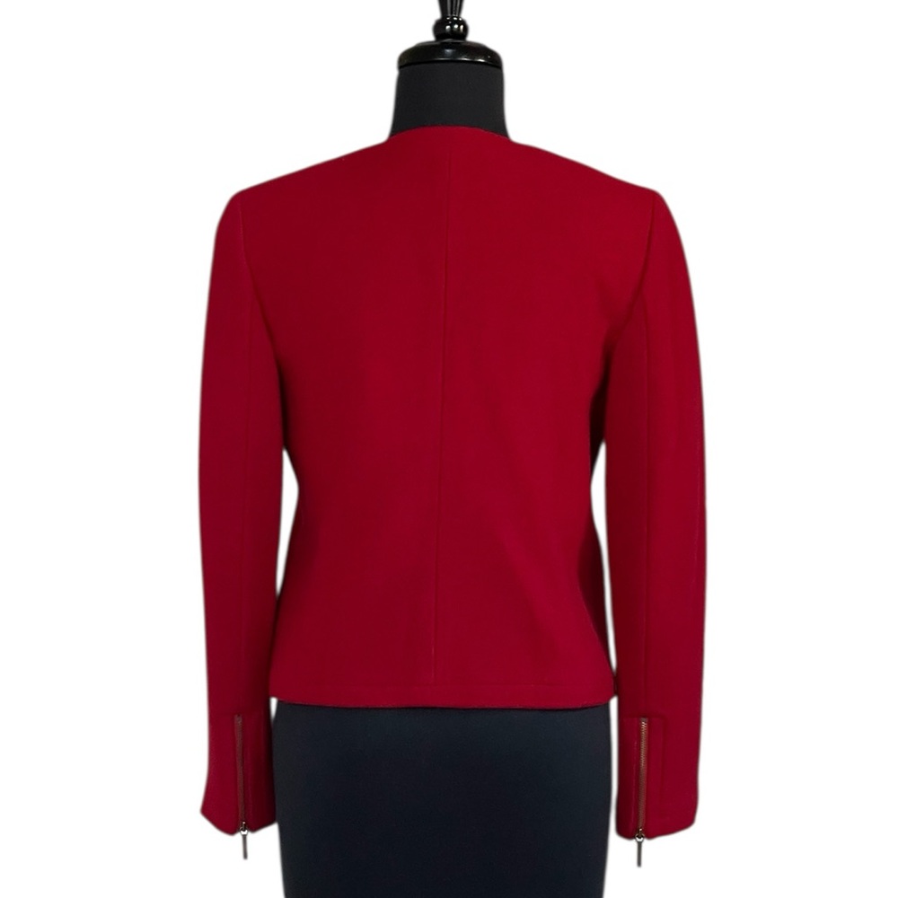 Lauren Ralph Lauren Red Wool Blend Women's Blazer Sz 4 Zipper Jacket Collarless - Picture 9 of 13